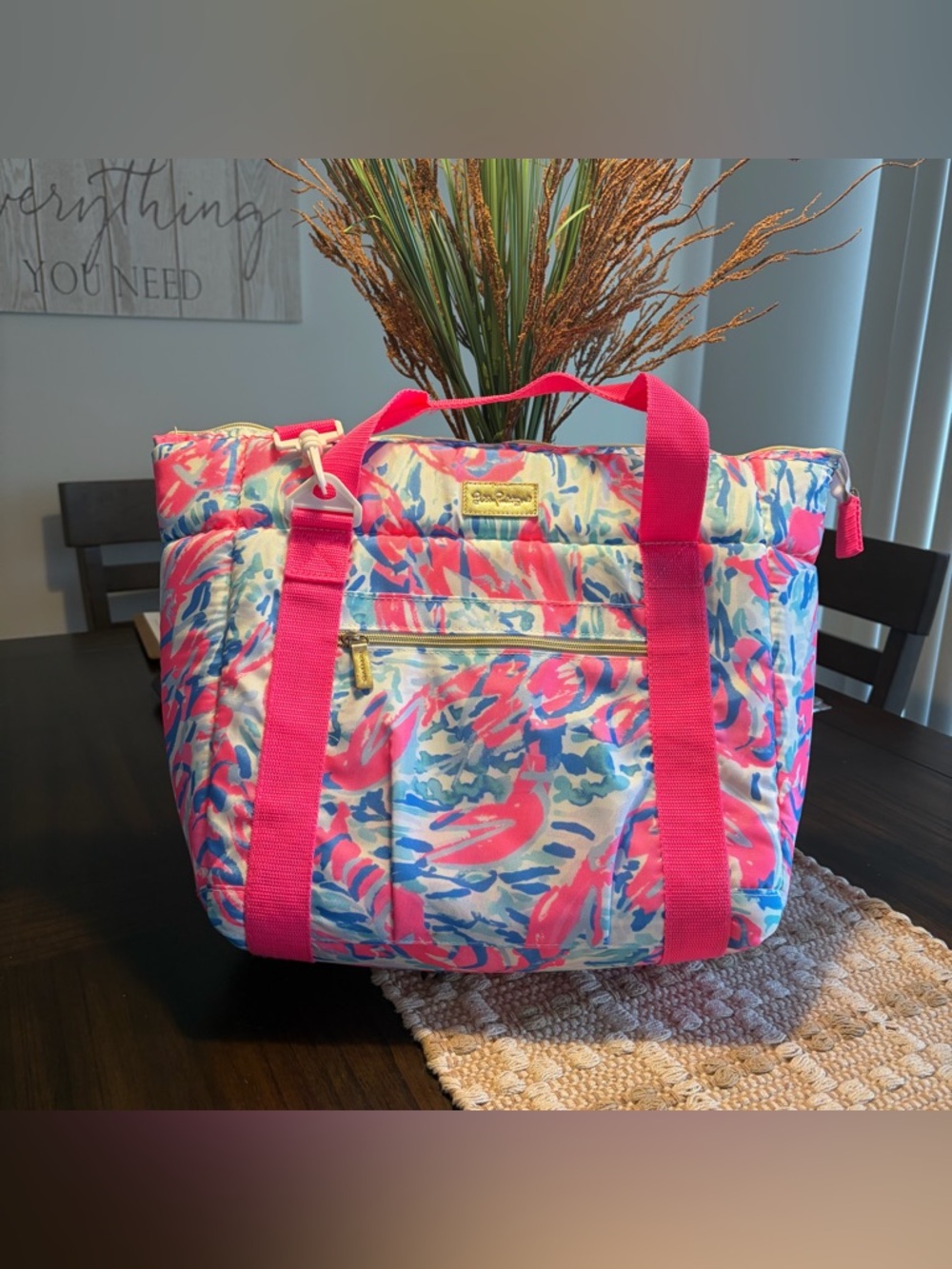 Lilly Pulitzer Pink and Blue Floral Quilted Tote